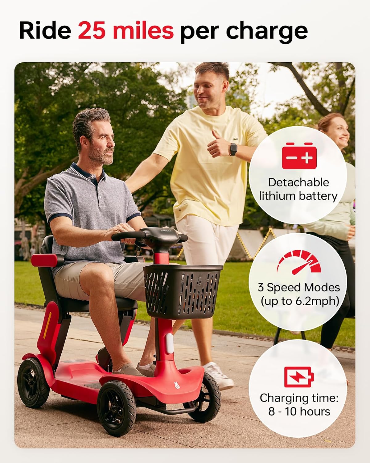 Paiseec Powered Mobility Scooter S3, Removable Battery Foldable Electric Scooter with AI Safety System, Folding Mobility Scooter for Adults Seniors, 25 Miles 6 MPH 300 lbs, All Terrain, Slope Safety