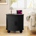 Mid-Century Modern 24' Nightstand with Charging Station, Wood Round End Night Stand End Table with Storage & Sliding Door, Accent Side Tbale for Living Room Bedroom (Round, Black)