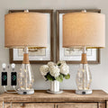OYEARS 23' Table Lamps for Living Room Set of 2 Bedside Lamps for Night Stands Bedroom Lamps Farmhouse Rattan Boho Lamp Glass Nightlight End Table Lamp with USB C+A (White),Two Light Points