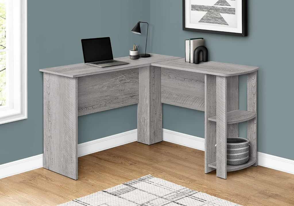 Monarch Specialties I 7720 Computer Desk, Home Office, Corner, Storage Shelves, 48' L, L Shape, Work, Laptop, Laminate, Grey, Contemporary, Modern