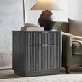 T4TREAM 23'' Fluted Nightstand with Charging Station, Large 2 Drawer Side Table, Modern End Table with Storage, Mid Century Bedside Table for Bedroom, Living Room, Curved Profile, Dark Alder
