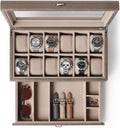 TAWBURY 12 Slot Watch Box with Storage Drawer – Premium Watch Storage Case for Men & Women | Handcrafted from PU Leather & Engineered Wood (Taupe)