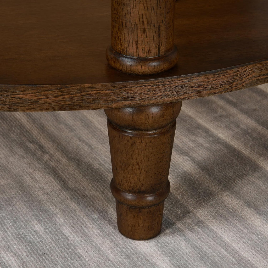 3-Tier Solid Wood Round End Table, Sofa Side Table with Open Storage Shelf Accent Corner Table with Wood Finish, Nightstand with Bamboo-Inspired Legs for Narrow Spaces, Dark Brown, 19.7'D x 23.6'H
