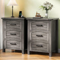 Decofy Farmhouse Nightstand Set of 2 with Charging Station, 18'' Wide Rustic End Table with USB/Type-C Ports, 3 Drawers, Wood Bedside Table for Bedroom, Grey Oak