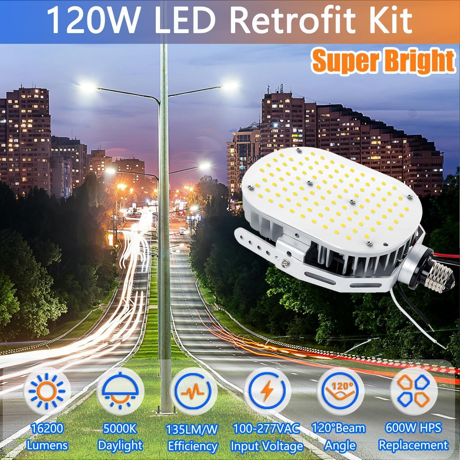 120W Shoebox LED Retrofit Kits, 16200LM 5000K, E39 Mogul Base, LED Retrofit Lights (600W MH/HPS Equivalent), Ideal for Parking Lots, Tennis Courts & Outdoor Street Lighting, ETL Listed (1-Pack)