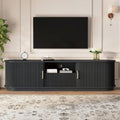 SOFTSEA 66.9' Fluted TV Stand for 75'+ TV, Farmhouse Media Console with Storage Drawer, Sliding Tambour Doors & Rounded Edges, Rustic Entertainment Center for Living Room, Black