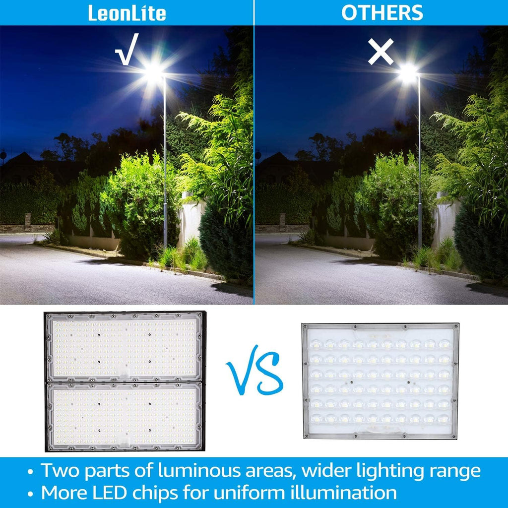 LEONLITE 300W LED Parking Lot Light, 1-10V Dimmable, Adjustable Arm Mount, 42,000lm UL & DLC Listed, Shoebox Pole Light with Photocell, 100-277V, Commercial Street Lighting, IP65, 5000K Daylight