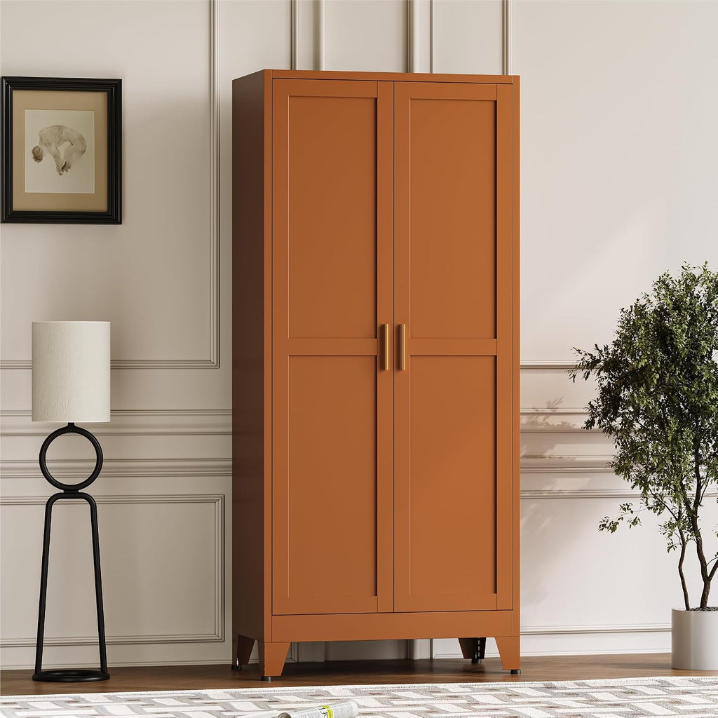 Baborokic 71H Tall Metal Storage Cabinet with 2 Doors and Adjustable Shelves,Kitchen Pantry Storage Cabinets,Tall Freestanding Cupboard for Bathroom,Office,Dining Room,Rustic Brown