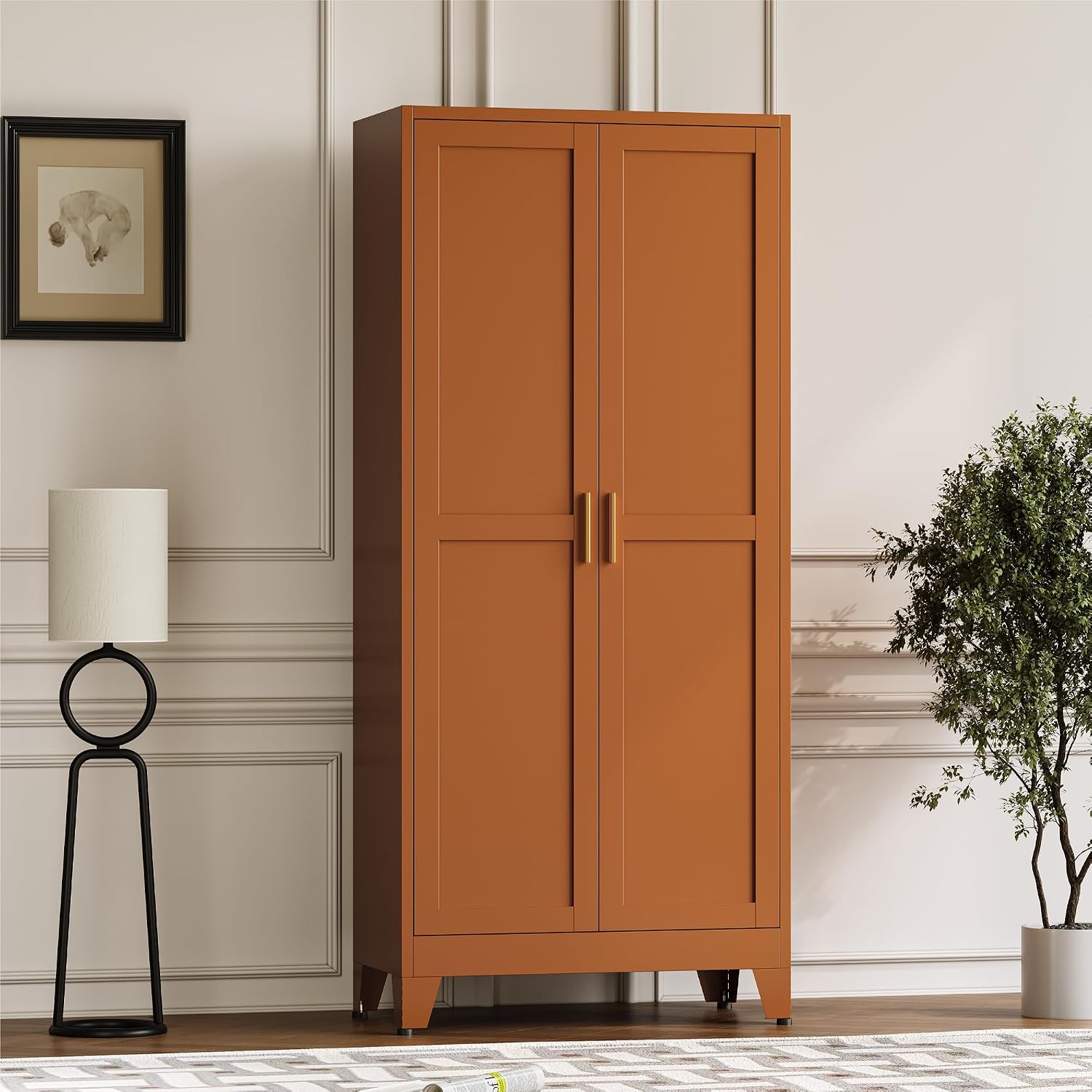 Baborokic 71H Tall Metal Storage Cabinet with 2 Doors and Adjustable Shelves,Kitchen Pantry Storage Cabinets,Tall Freestanding Cupboard for Bathroom,Office,Dining Room,Rustic Brown