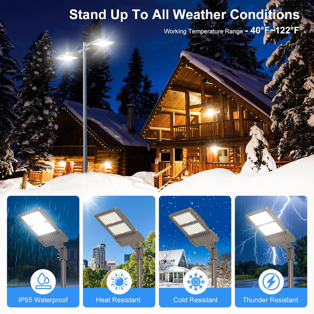320W LED Parking Lot Lighting UL Listed 44,800LM 5000K LED Shoebox Pole Lights Fixture AC100-277V IP65 Waterproof Slip Fit Mount Commercial Outdoor Street Light for Stadium Roadways