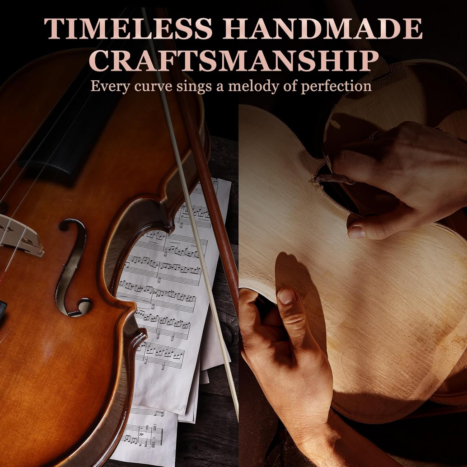 ALLSET 1/2 Full Size Acoustic Violin Kit for Beginners | Polywood Handmade Violin with Hard Case, Bow, Rosin, Shoulder Rest, Tuner & Extra Strings | Violin for adults | Glossy Brown
