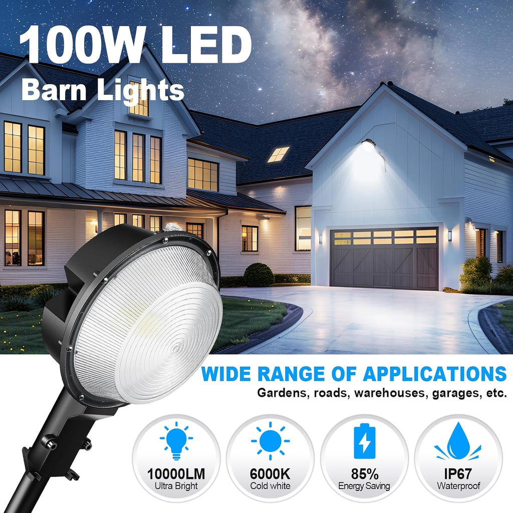 SKYWORLD 2Pcs LED Barn Light, 100W 10000LM Dusk to Dawn Outdoor Lights with Mounting Arm, Adjustable Photocell, IP66 Waterproof Outside Security Lighting for Yard Garage Warehouse Area Street Light
