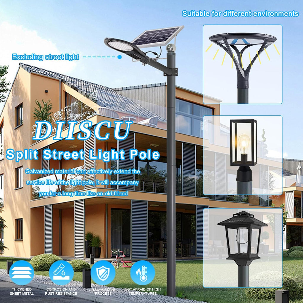 Street Light Pole 13ft Tall, Gray Outdoor Galvanized Heavy-duty Metal Solar Street Lamp Post, Suitable for Outdoor Street Courtyard Parking Lot Lighting Fixtures with Mounting Rebar Cage (13 FT 76mm)