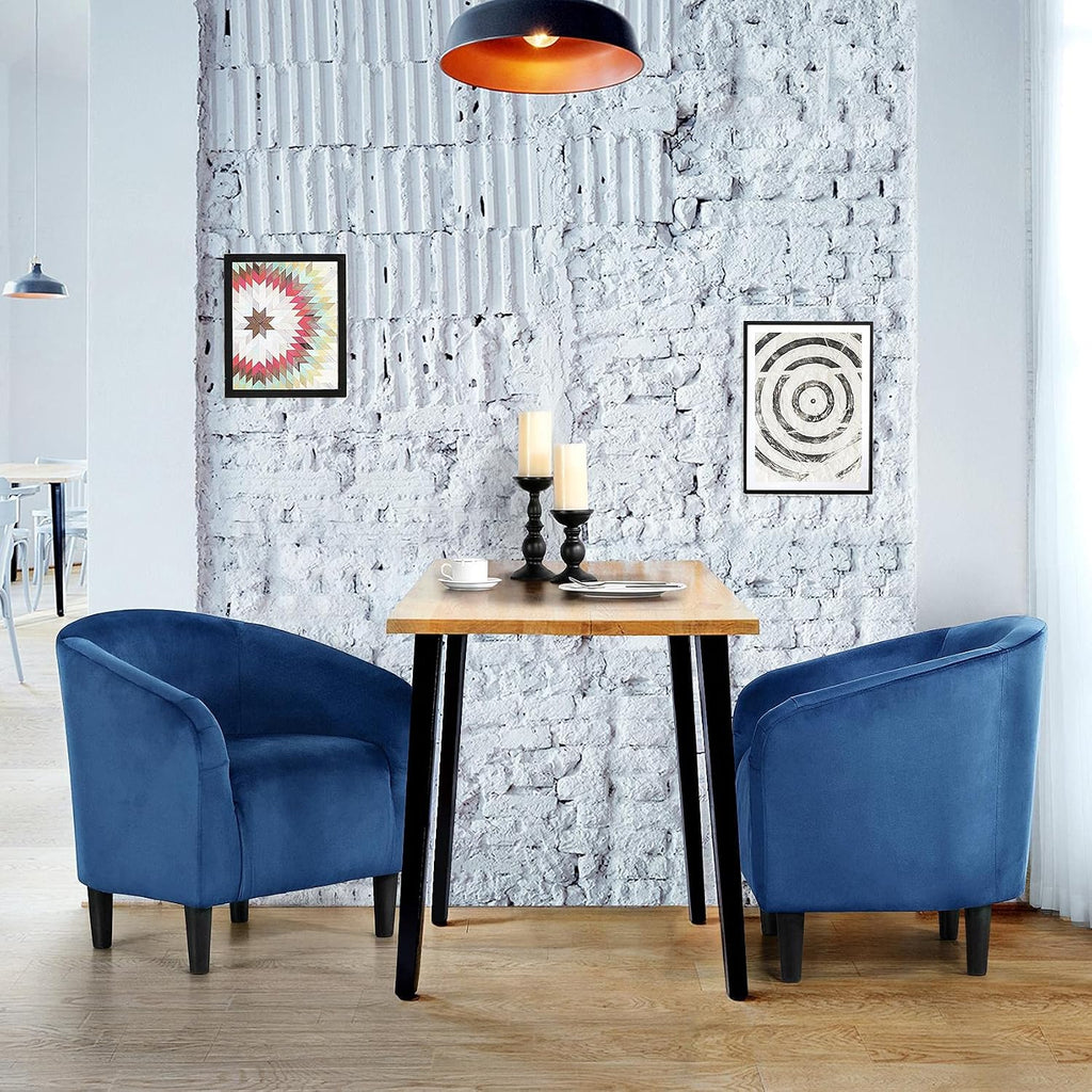 Yaheetech Barrel Chairs, Velvet Accent Chairs with Soft Padded Armrest for Living Room Bedroom Waiting Room Office, Set of 2, Pagoda Blue