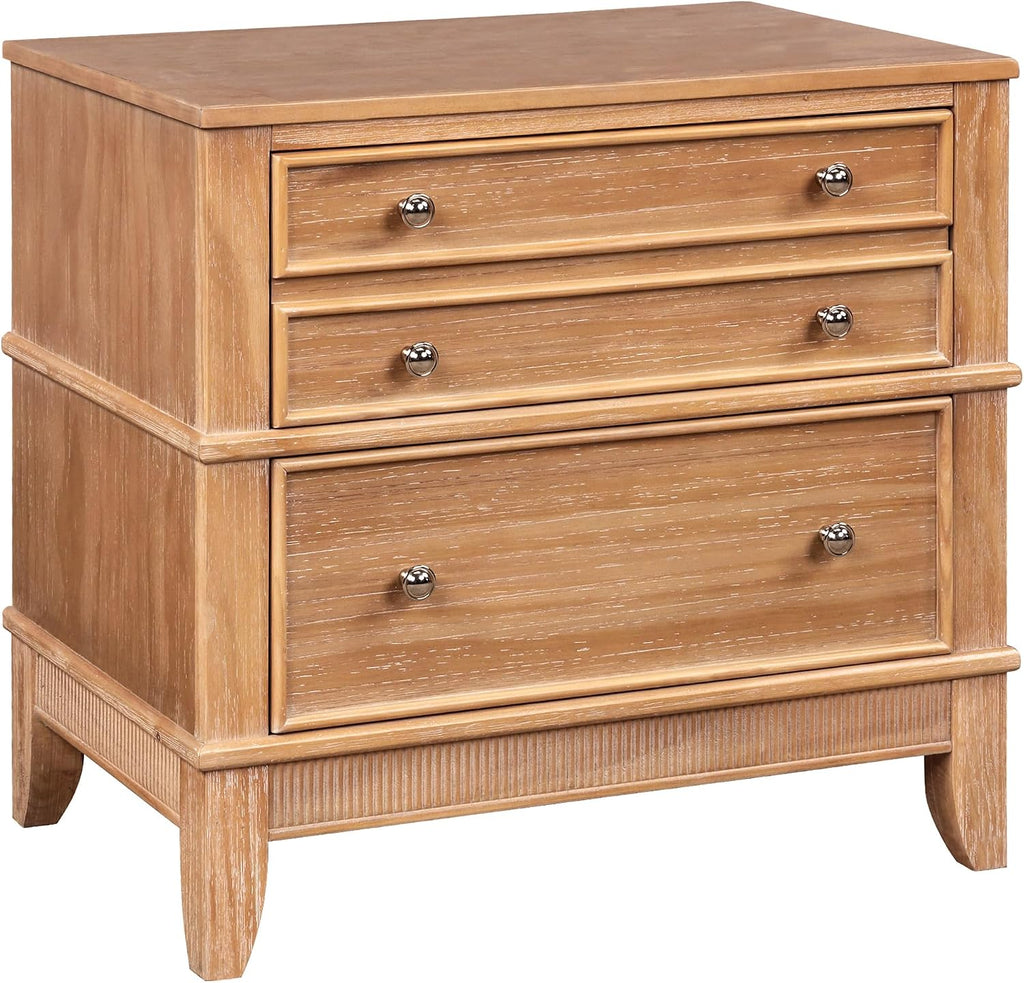 Modern Farmhouse Night Stand, Wooden Sofa Side End Table with 3 Drawers, Wood Legs and Handle, Side Table for Living Room Hallway Entryway, 17.3' D x 27.3' W x 26' H, Natural