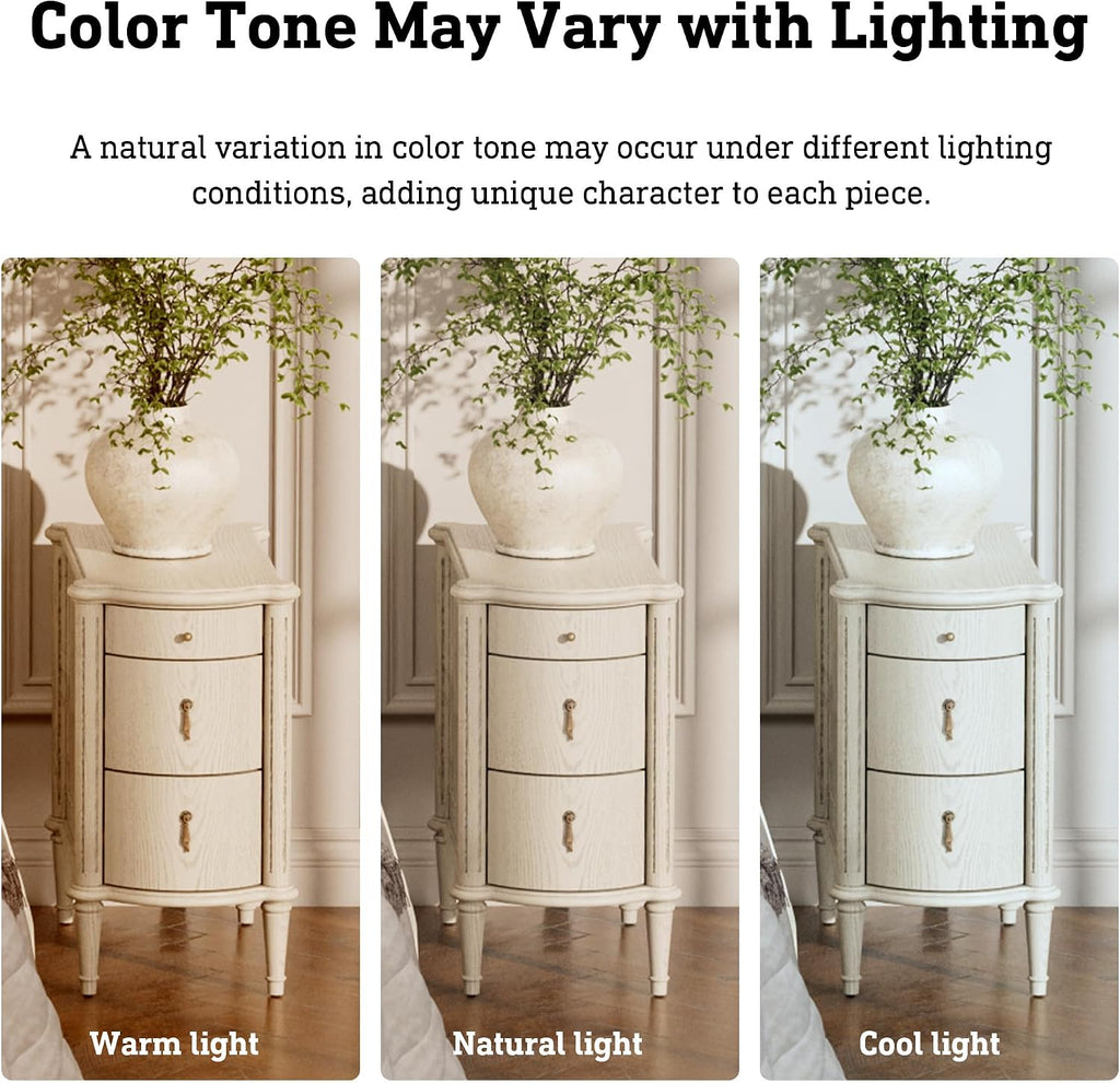 STO'SENSE Nightstand Set of 2 w/Charging Station & 3 Drawers, Pre-Assembled, Vintage Side Table w/Antique-Finished Pulls, Rustic Wood Finish, Narrow End Table w/Turned Legs for Bedroom, Antique Grey