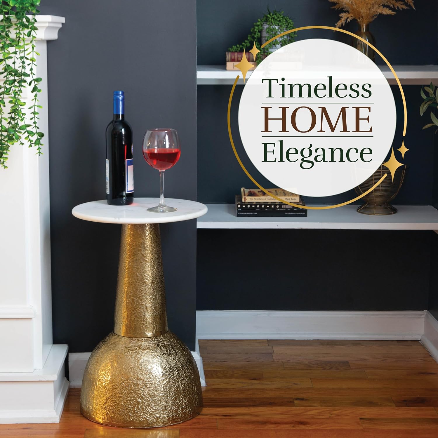 OBJET D'ART Small Round Gold End Table, Cupola, 22'' Height, Vintage Metal Accent, Side, Pedestal, Coctail and Drink Tables for Living Room and Small Spaces