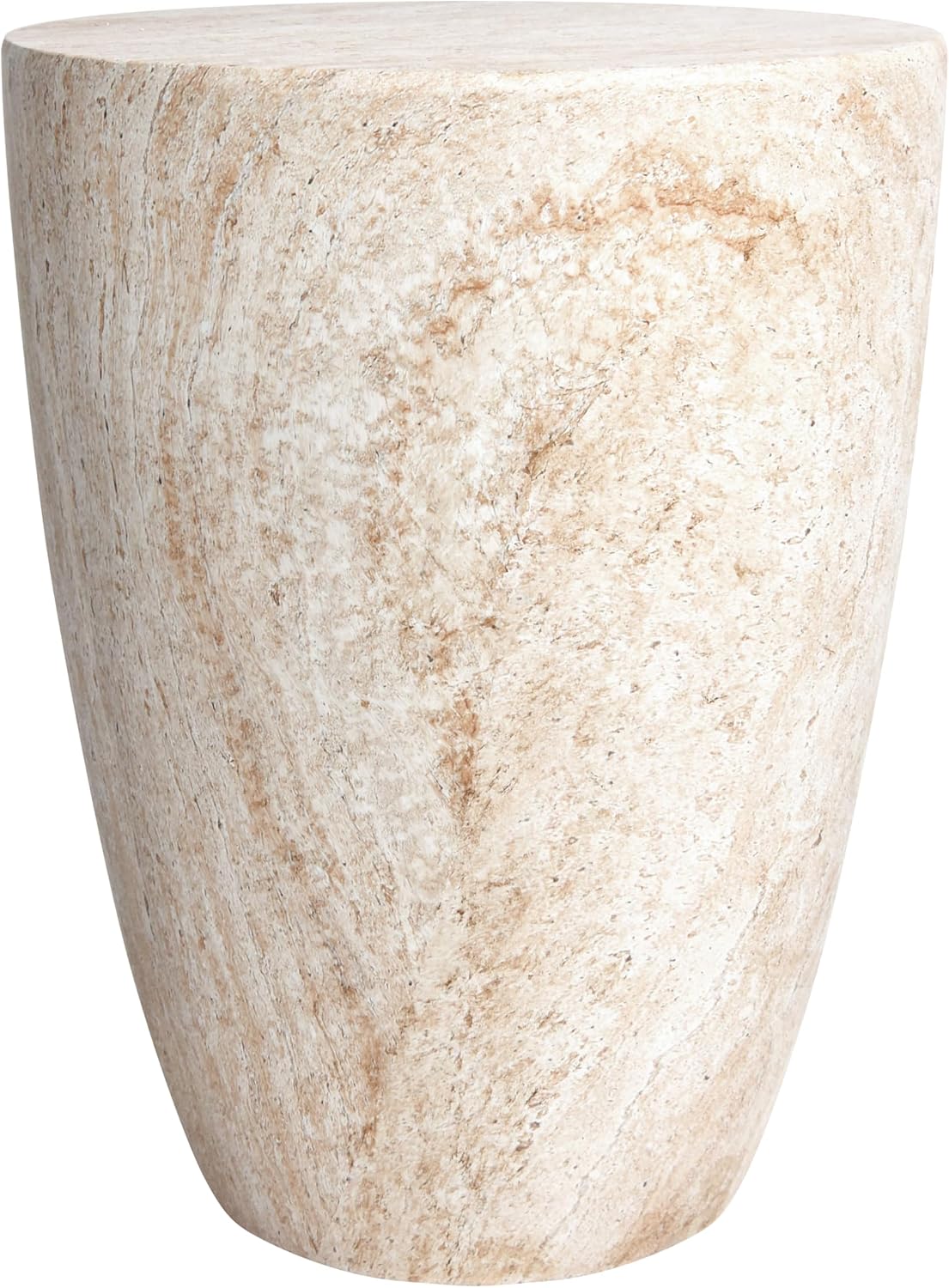 Empire Art Direct Tapered Travertine Stone Finish Italian Design MgO Side Accent Table, Living Room, Bedroom & Office, 14.5'x14.5'x18.3'