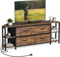 EXOTICA Corner TV Stands for Living Room with 4 Drawers and Power Outlet Industrial Corner Entertainment Centers for TVs up to 55 Inches Farmhouse Corner Console Table with 4 Open Storage for Bedroom