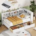 Harper & Bright Designs Twin Size Daybed with 2 Storage Drawers, Wooden Corner Bed Frame with Storage Shelf and USB Charging Ports for Kids Teens, White