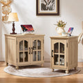 RWYHG End Table Set 2 with Charger Station, 18'' Narrow Nightstand and 24' Large Sofa Side Tables with Glass Barn Door Storage, Farmhouse Night Stands Bedside Table for Living Room,Bedroom