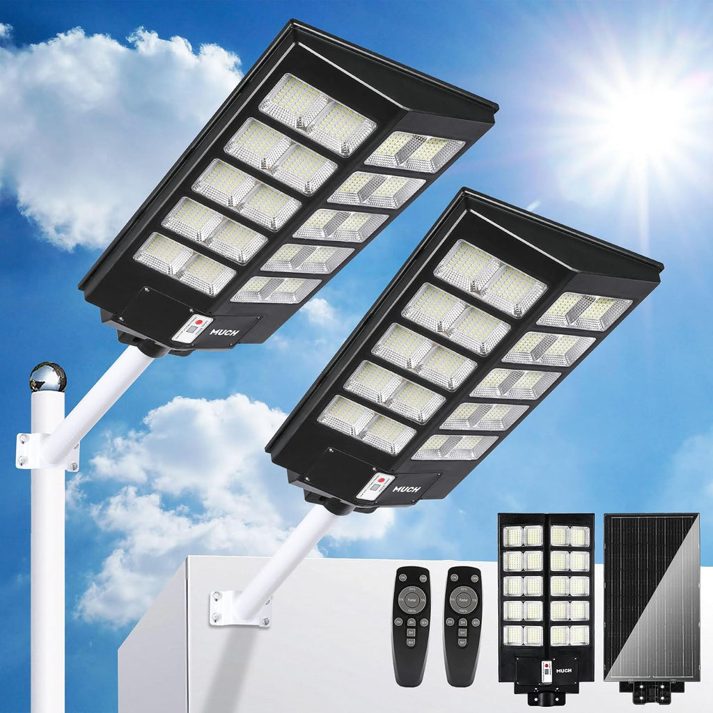 7000W Solar Street Light Outdoor LED Lighting, IP67 Waterproof, 220° Wide Angle Lighting, with Human Body Sensor and Remote Control Operation,for Garden, Yard, Street and Parking Lot (2 pcs)