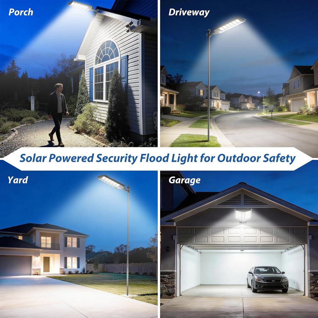 10000W Solar Street Lights Outdoor, Large Solar Powered Street Light Waterproof with Motion Sensor and Remote Control, 6500K Commercial Security Flood Lighting for Parking Lot, Yard, 2 Pack