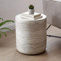 Modern Drum-Shape Side End Table for Living Room 15.74' Round Sofa Side Table Light Sand Color Circle Small Coffee Table for Home Office, Fully Assembled
