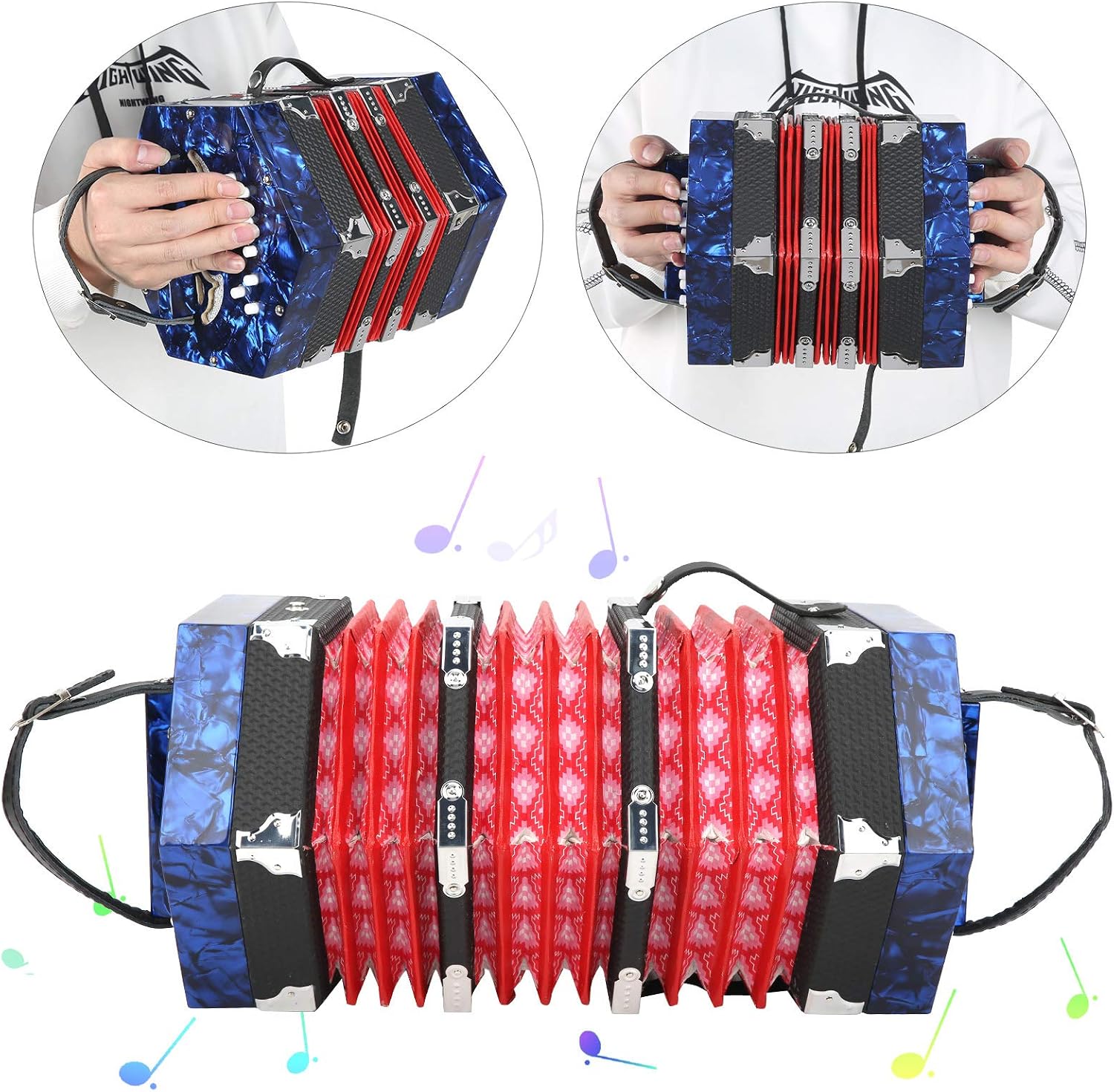 Accordian Instrument Concertina Instrument with an Adjustable Hand Strap with a Bag Professional Accordion Concertina, Accordion for Kids Beginners Adults Musical Instrument Supplies(Royal Blue)