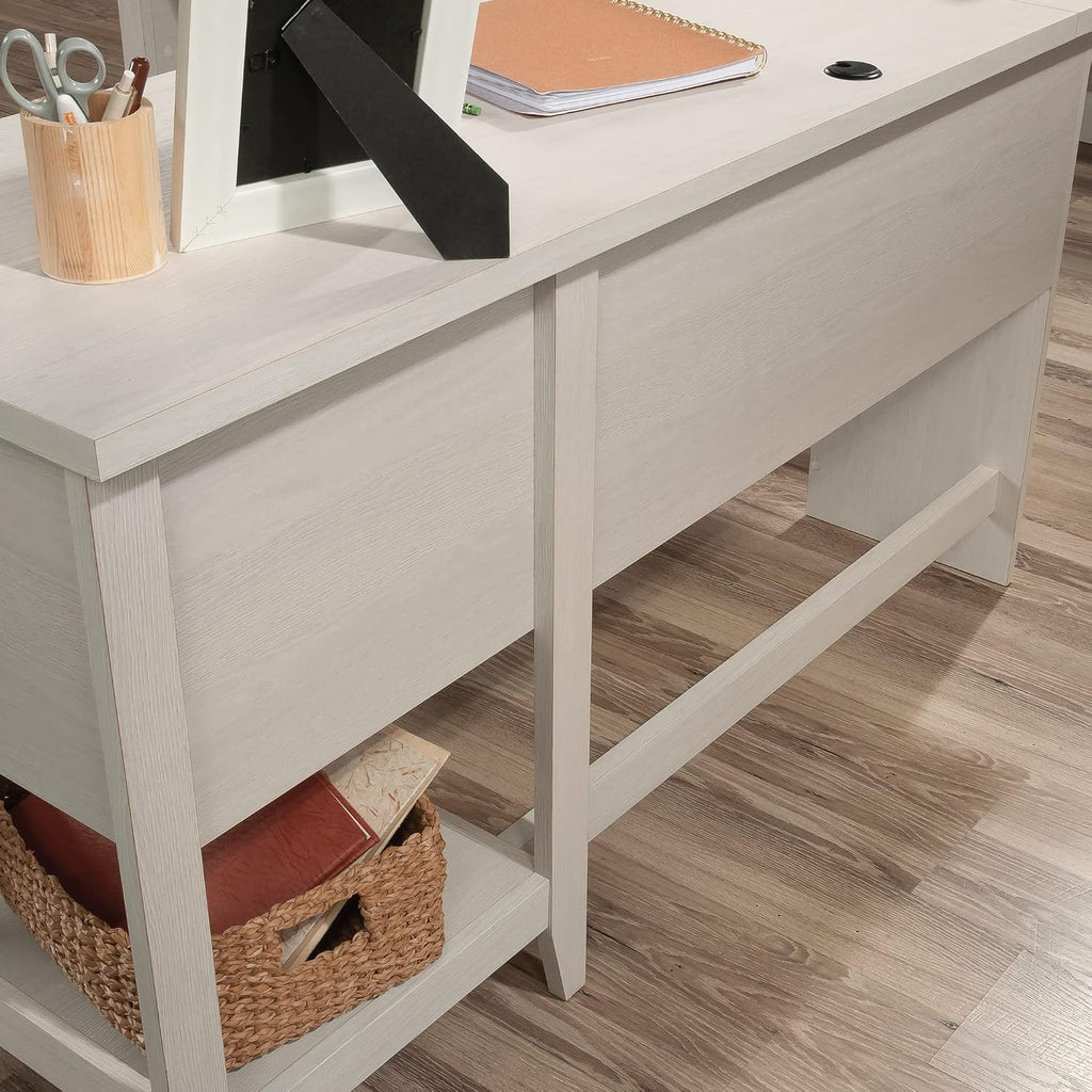 Sauder Summit Station L-Shaped Corner Home Office Desk with Drawer and Open Storage Shelf, in Glacier Oak