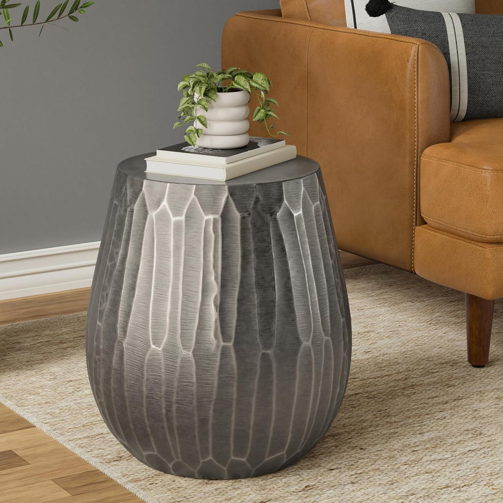 SIMPLIHOME Nellie Metal Table - 19 inch Wide Cast Aluminum Round Side Table in Graphite, Industrial Accent Table for Living Room, Bedroom, or Office with Sculptural Design, Assembled
