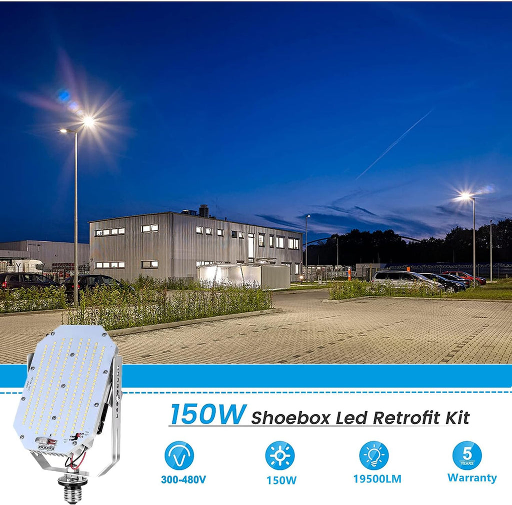 lawind Shoebox LED Retrofit Kit, 150W Parking Lot LED Retrofit Lights 5000K Cool White E39 Base for Outdoor Tennis Court Canopy Flood Street Area Lighting Fixture, AC300-480V Input(6Pack)