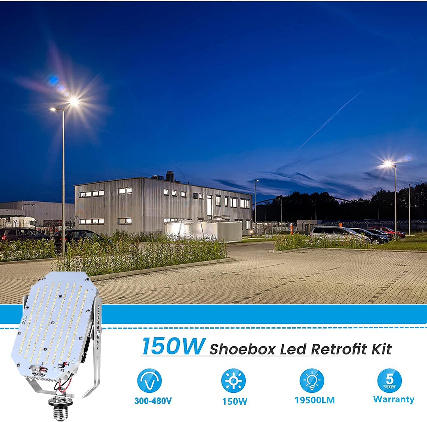 lawind Shoebox LED Retrofit Kit, 150W Parking Lot LED Retrofit Lights 5000K Cool White E39 Base for Outdoor Tennis Court Canopy Flood Street Area Lighting Fixture, AC300-480V Input(6Pack)
