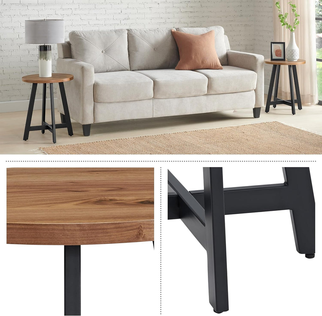 Alaterre Furniture End Table Set - Set of 2 Round Side Tables with MDF Tops and Metal Frames - for Living Room, Bedroom, or Dorm Room (Walnut)