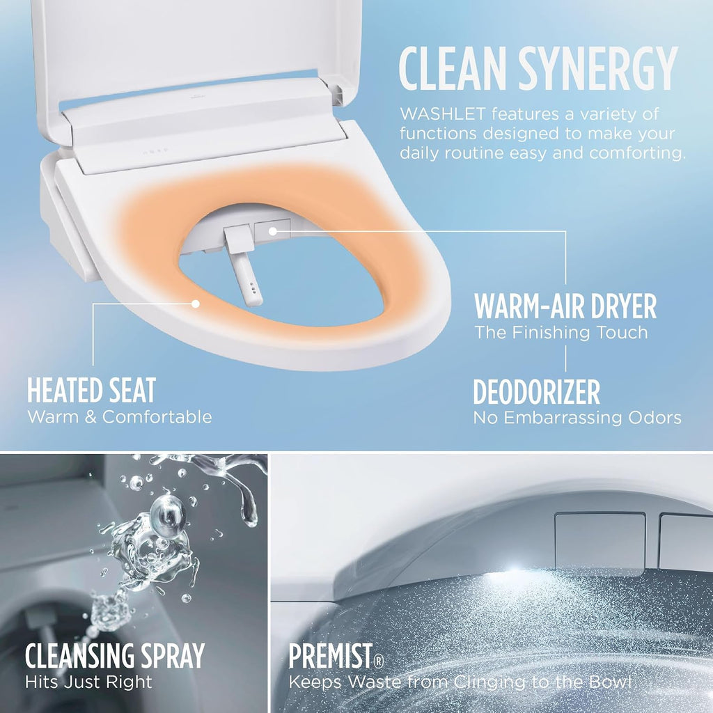 TOTO® Drake® Transitional WASHLET®+ Two-Piece Elongated 1.28 GPF Universal Height TORNADO FLUSH® Toilet with S5 Bidet Seat, Cotton White - MW7863446CEFG#01
