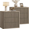 SICOTAS Night Stand Set 2 - Oversized Extra Large Bedside Table Modern Side Table with Storage Fluted 3 Drawer Nightstand 27.5' W End Tables Dorm Room Nightstands for Bedroom Sofa Couch Home Office