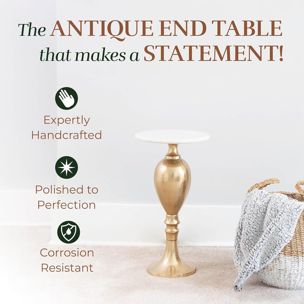 OBJET D'ART Small Round Gold End Tables, Orne, 22'' Height, Vintage Metal Accent, Side, Pedestal, Coctail and Drink Tables for Living Room and Small Spaces
