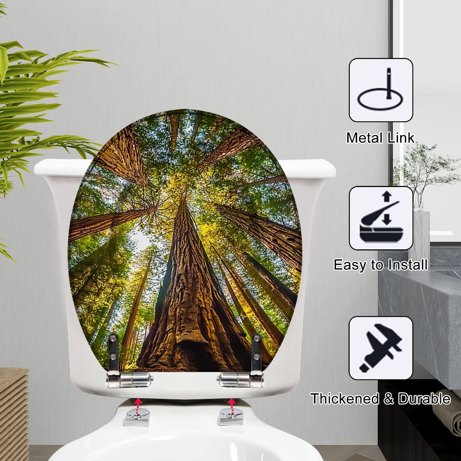 Round Toilet Seat Secuoia Forest Resin Toilet Seat Slow Quiet Close with Quick-Release Hinges Toilet Seat with Cover Easy to Clean Install
