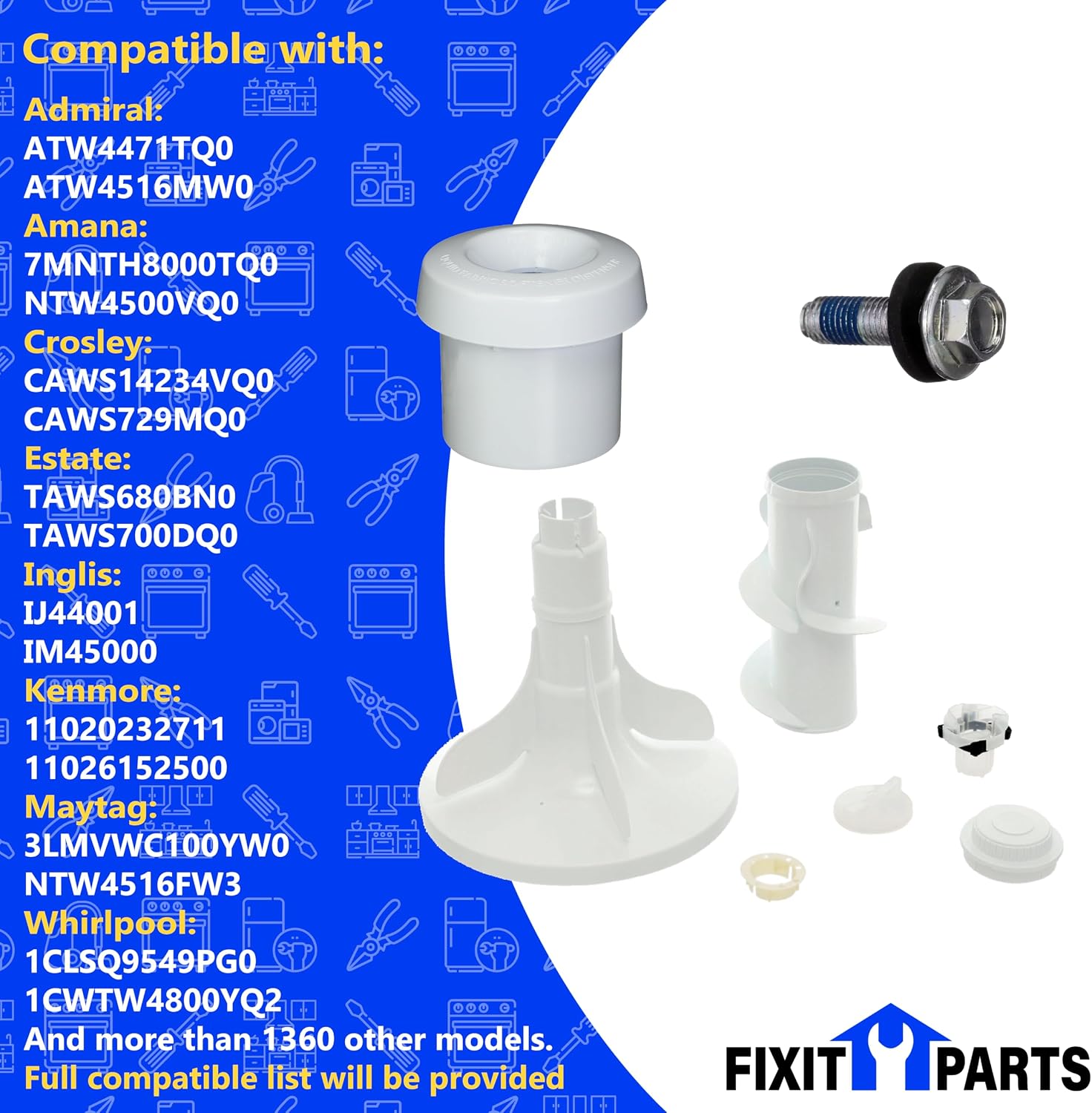 US-Based Supplier – 285565 Genuine OEM Washer Agitator Assembly 23.5' L x 14' W x 14' H 8575076A Fabric Softener Dispenser WP358237 Bolt KIT replaces 3946501, 3951744, W10110785, WP3946501, WP3951744