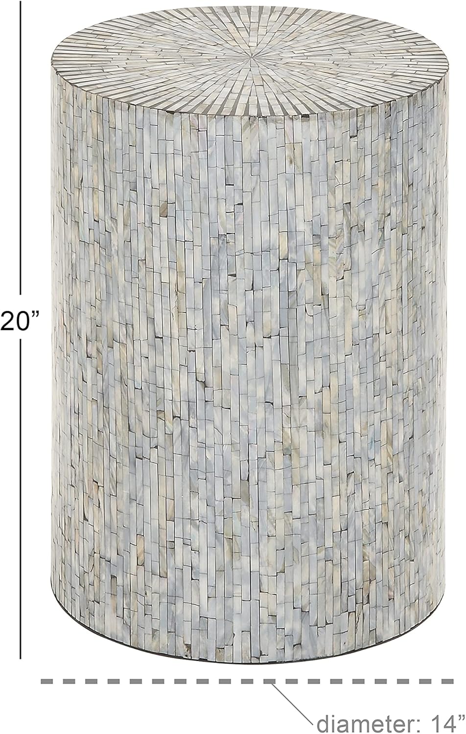 Deco 79 Mother of Pearl Shell Handmade Side End Accent Table Mosaic End Table, Side Table 14' x 14' x 20', Light Blue