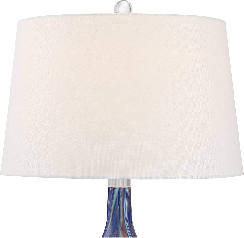Possini Euro Design Taylor 29' Tall Teardrop Modern Coastal End Table Lamp Blue Art Glass Single Fabric White Shade Living Room Bedroom Bedside Nightstand House Office Home Kitchen Entryway Console