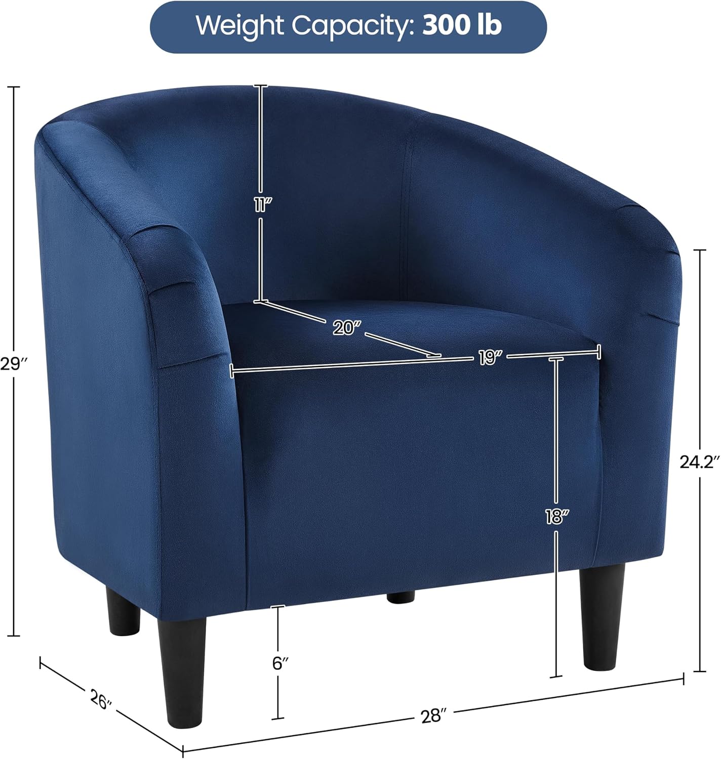 Yaheetech Velvet Accent Chair Set of 2, Barrel Chair for Living Room, Modern Club Chair with Soft Padded Seat and Sturdy Legs for Bedroom Waiting Room Office Reception Room, Navy Blue