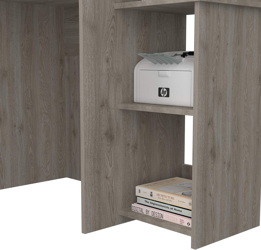Tuhome Versalles Writing Desk with Two Superior Shelves, Five Side Open Storage Compartments, Space-Saving Modern Workstation Design for Studios and Offices, Ideal for Organization