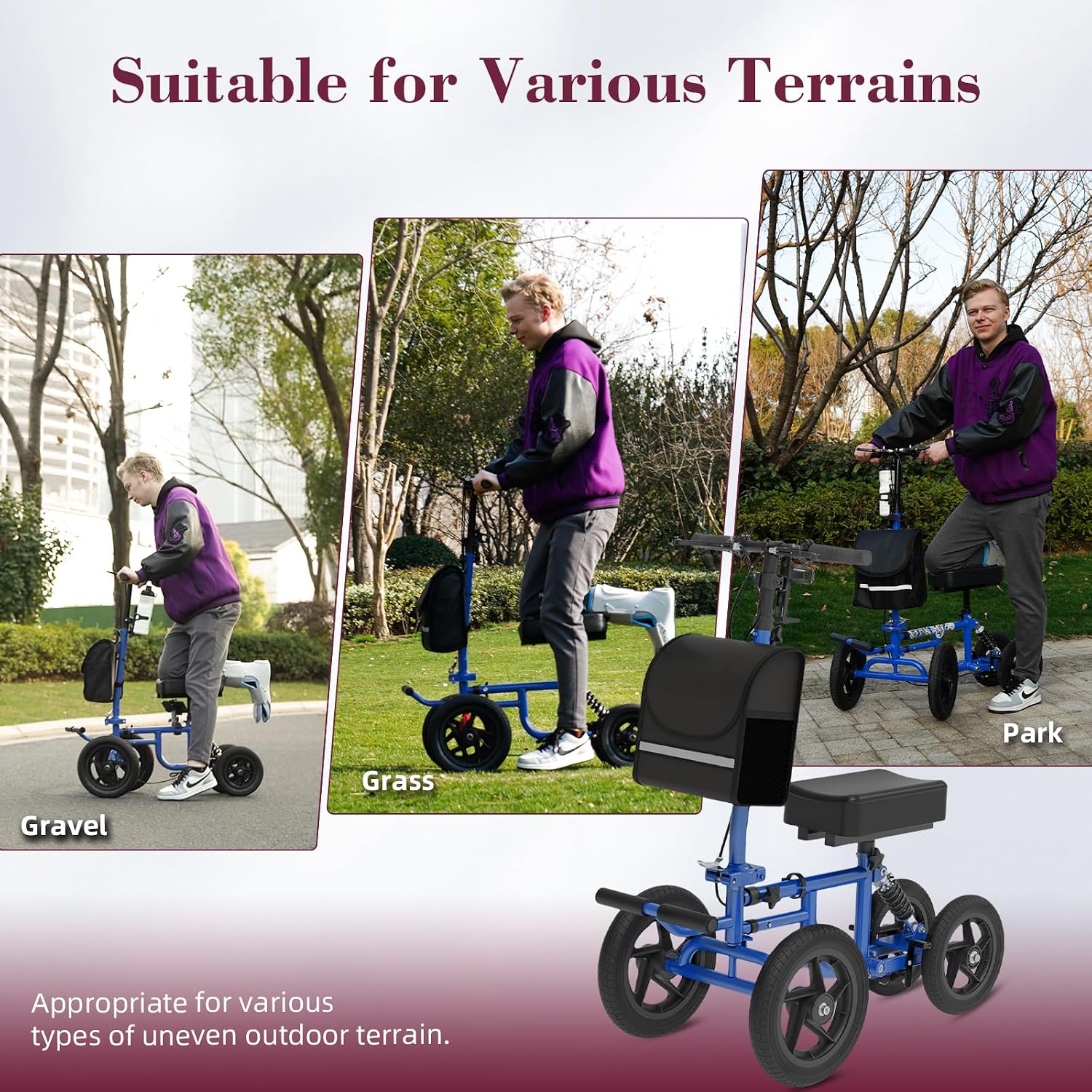 All Terrain Knee Scooter for Adults, Foldable Rolling Knee Scooter with DIY Stickers & Shock Absorber, Steerable Knee Walker for Broken Foot, Ankle Injuries & Surgery, Better Crutch Alternative