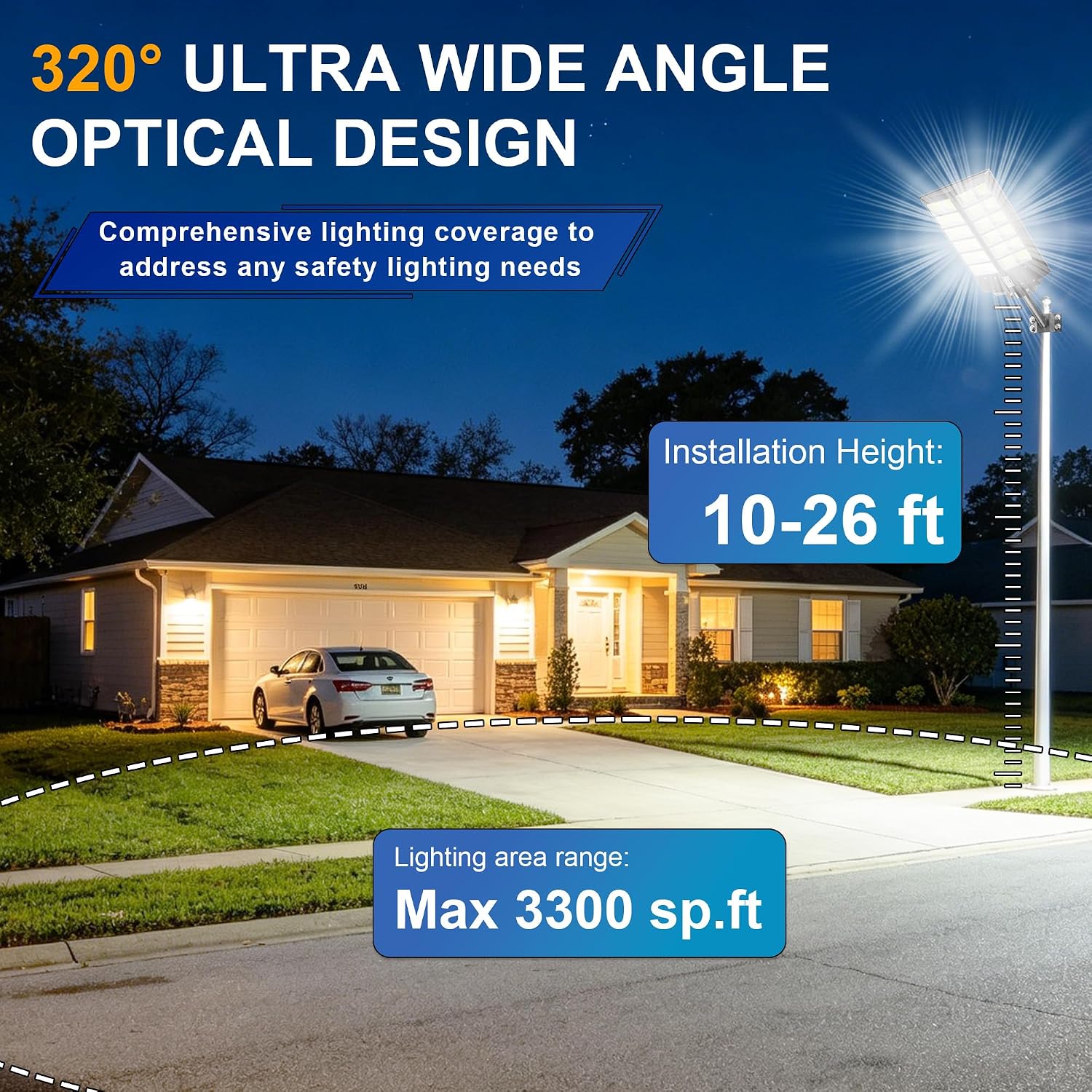 Solar Street Lights Outdoor Waterproof 9000W LED Solar Power Street Light Dusk to Dawn with Mention Sensor Flood Light Large Outdoor Solar Lights for Yard, Entryway Garage