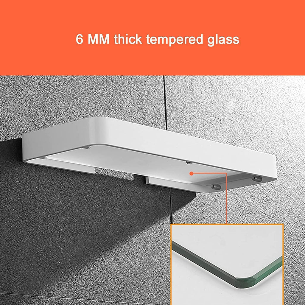 IOCCIOBB Bathroom Glass Shelf Floating Shelving with Towel Rail Bar, Aluminum Bathroom Tempered Glass Shelf Ectangular Shower Shelves (Color : Black, Size : 30 * 12 * 3cm)