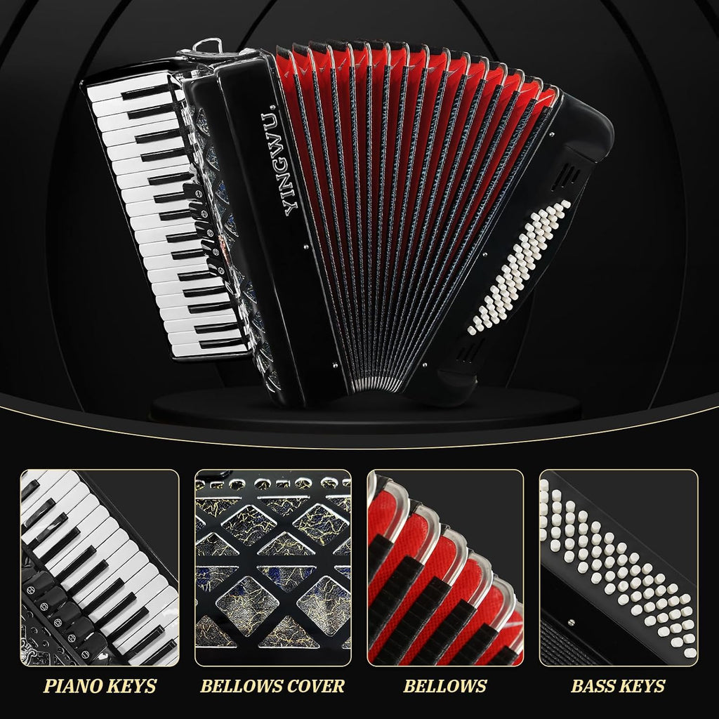 Accordion 34 keys 60 bass keys Lightweight instrument for beginners Adult with backpack Ergonomic strap Easy to play instrument (black)