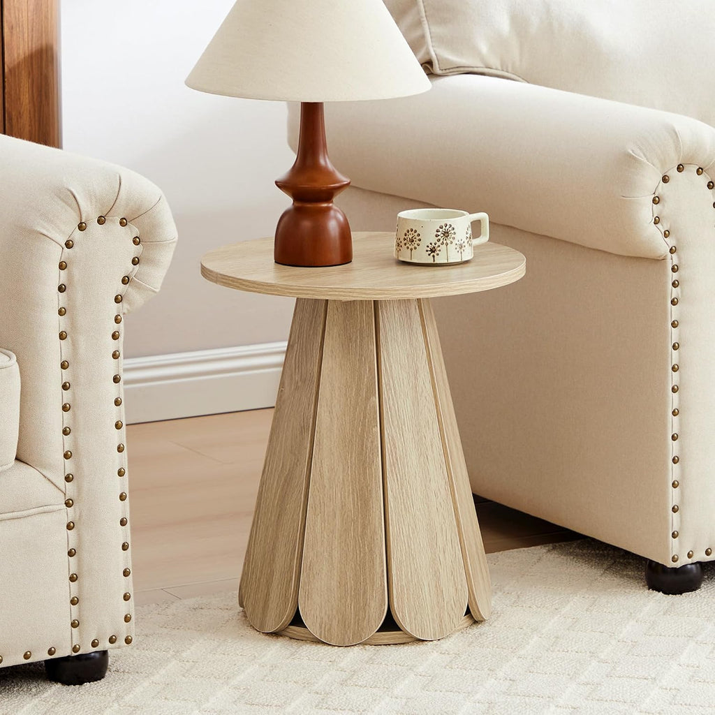Round End Table Nightstand Set of 2, Mid Century Modern Side Table, Circle Bedside Tables Wood Night Stands for Bedroom, Living Room, Small Space, Natural