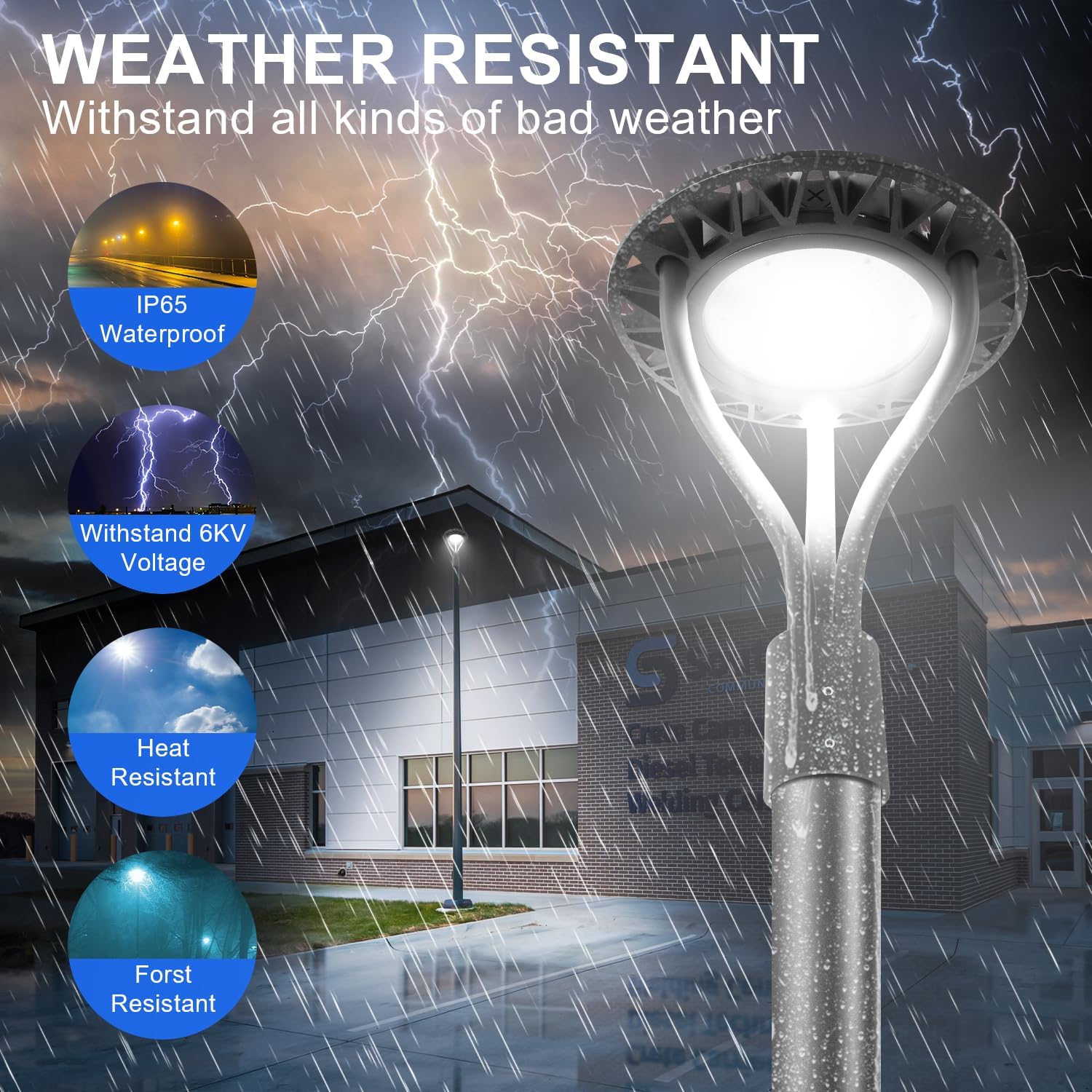LED Post Top Light with Dusk to Dawn Photocell, 80W/100W/120W/150W Power Tunable, 3CCT 3000K/4000K/5000K Outdoor Post Pole Lights, IP65 LED Circular Area Light for Garden Yard Street, ETL Listed