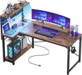 Homieasy Small Gaming Desk with Power Outlets Pegboard LED Light, 51 Inch L Shaped Computer Desk with Monitor Stand Storage Shelves, Reversible Corner Desk with Headset Hooks, Rustic Brown